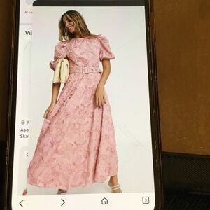 NWT ASOS Belted Midi/ Maxi Skater Dress in Textured Pink Jacquard.